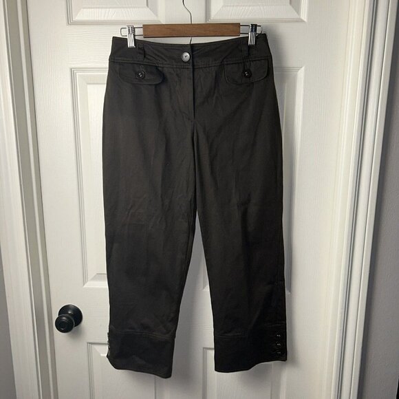 Tribella Sport Brown Capri 3 Button Ankle Straight Leg Casual Pants Size 8 - Picture 2 of 9